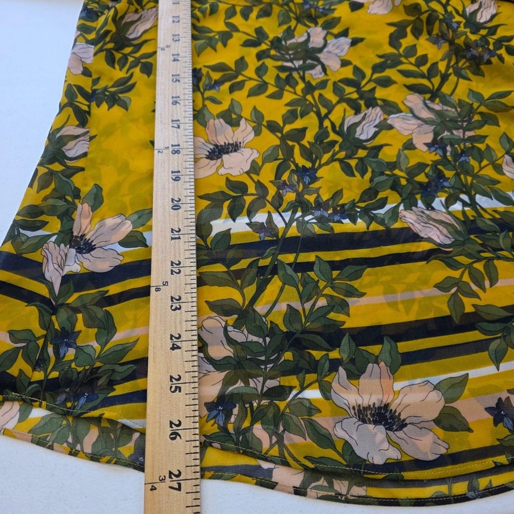 Cabi Spring Scene Gilded Floral Blouse Women's M Mustard Bell Sleeves Sheer Boho - Picture 7 of 8
